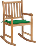 vidaXL Indoor/Outdoor Solid Teak Wood Rocking Chair with Soft Green Cushion - Versatile, Comfortable, Durable & Easy to Assemble.