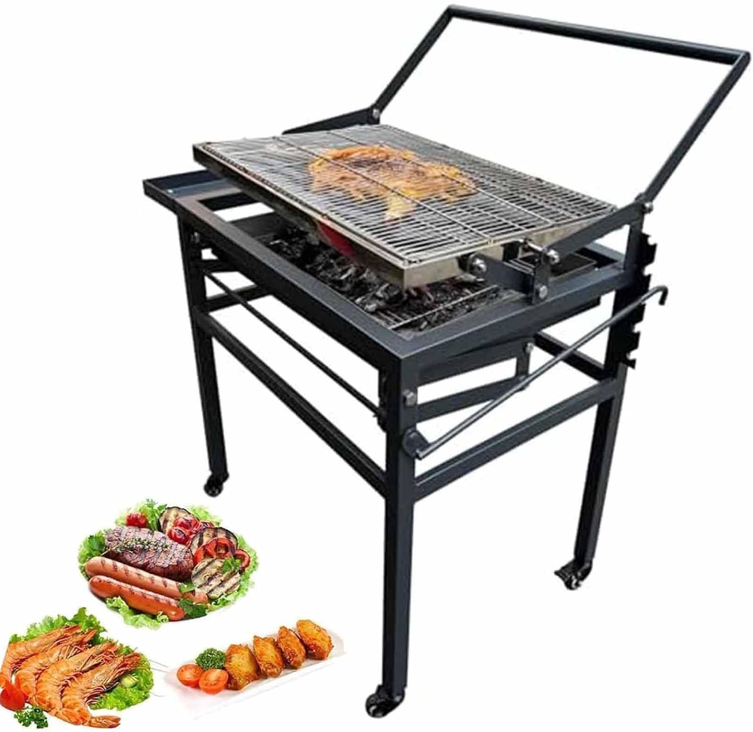 Portable Camping Charcoal Grill Outdoor,Stainless Steel Grill w/360 Degree Rotating Cooking Grid,Folding Barbecue Grill for Backyard Garden