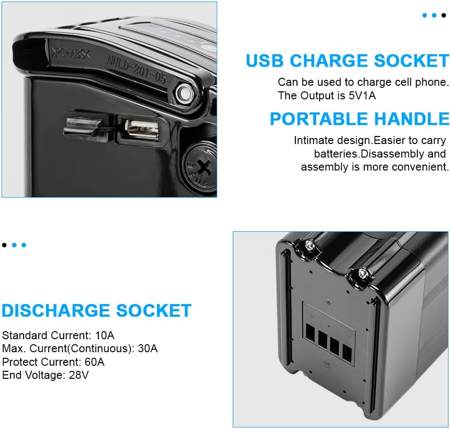 YS YOSE POWER Electric Bike Battery 36V17.4AH Silver Fish ebike Lithium-ion Batteries with Charger USB Port Electric Bicycle Battery Pedelec fit 36V250W 350W 500W 700W 900W Motor 390mm Height