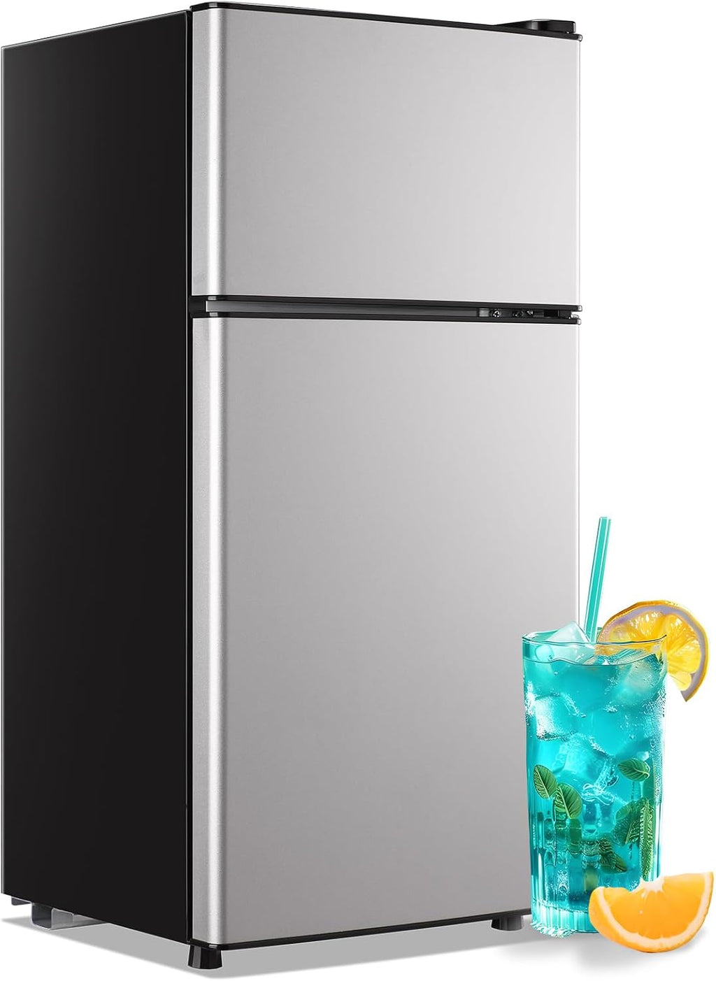 Mini Fridge with Freezer 2.4 Cu.ft Mini Refrigerator Double Doors Dorm Fridge Compact 7 Modes Temp Suit for Apartment Bedroom Office Silver