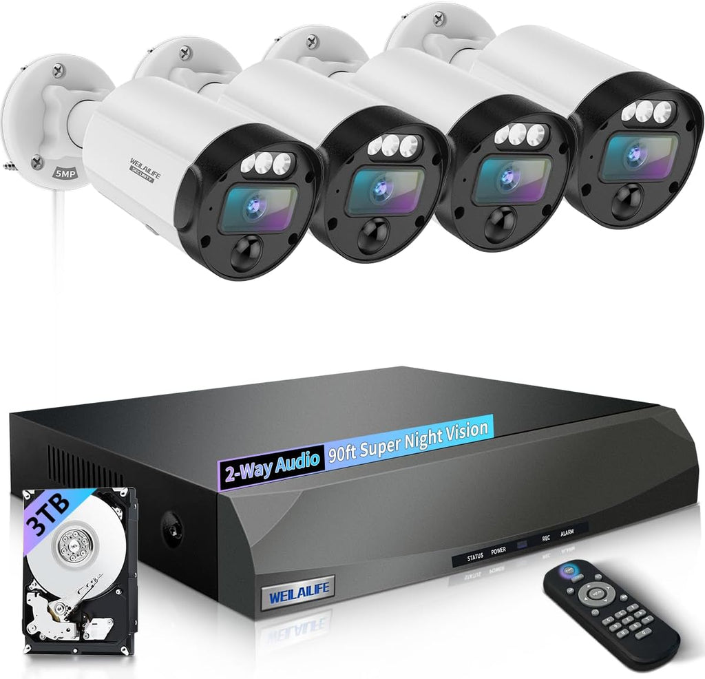 【90-Day Storage & 2-Way Audio】 Outdoor Wired Security Camera System, Wired Home Security Camera Systems, Home Video Surveillance DVR Kits