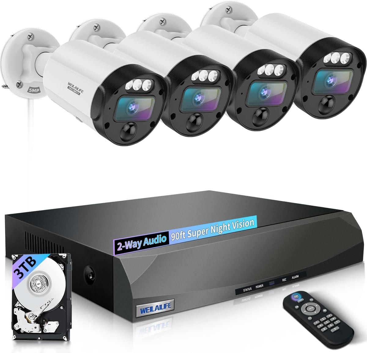 【90-Day Storage & 2-Way Audio】 Outdoor Wired Security Camera System, Wired Home Security Camera Systems, Home Video Surveillance DVR Kits