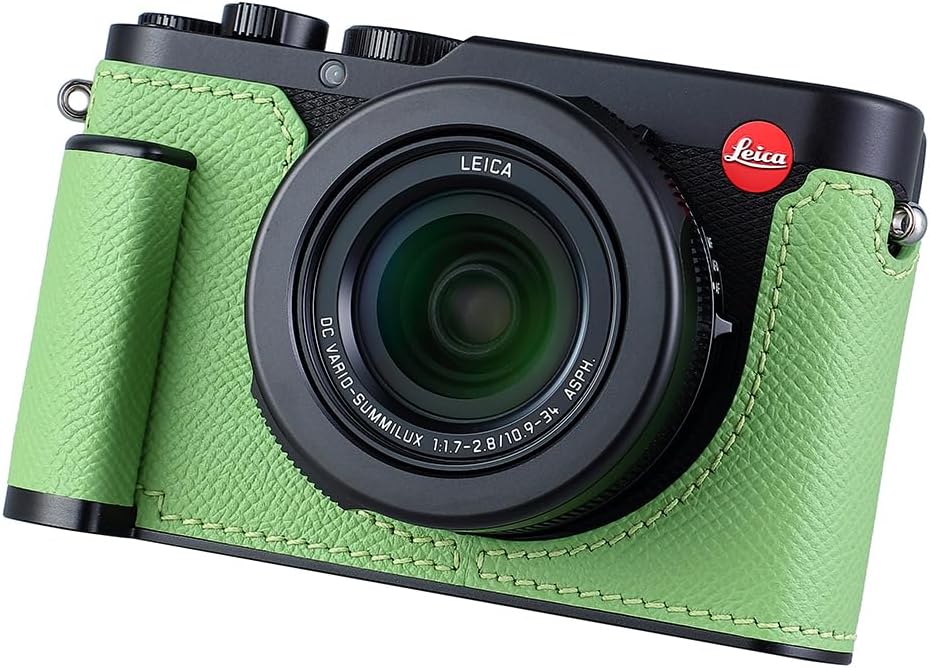 Camera Half Case for Leica D-LUX 8, Vintage Metal Genuine Leather Instant Camera Protective Cases Stylish Portable Shockproof (Green L)