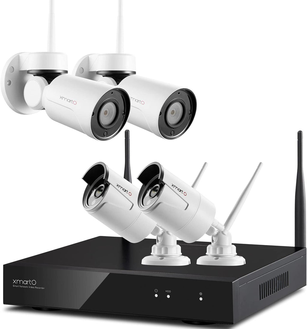 XMARTO [Expandable 8CH] Wireless Security Camera System, 2pc WiFi [PTZ Cameras Outdoor] + 2pc Bullet IP Cameras for Home Surveillance, 8CH 1080p NVR (Built-in Router, Auto Pair, Mobile View, 1TB HDD)