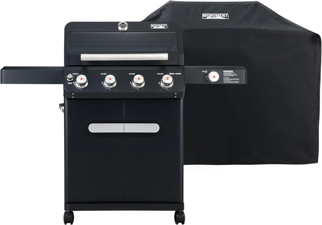 Monument Grills Mesa Series, Outdoor Barbecue Stainless Steel 4 Burner Propane Gas Grill, 52,000 BTU Patio Garden Barbecue Grill with Side Burner and Knob Controls, Mesa425 with BBQ Cover