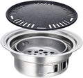 Grill for Outdoor Round Stainless Steel Korean Charcoal Barbecue Grill Non-Stick Barbecue Grills Portable Charcoal Grill for Outdoor Camping BBQ Barbecue Grill (Color : with Tray Furnace)