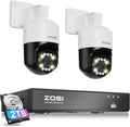 ZOSI 8CH (16CH Expandable) 4K PoE Security Camera System with AI Face Person Vehicle Detection, 2 x 5MP 3K Outdoor Auto Tracking PT PoE IP Camera with 5X Digital Zoom, 2-Way Audio, 2TB Hard Drive