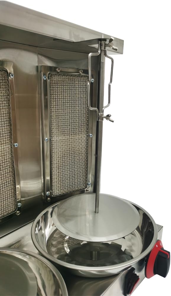 LPG Shawarma Grill Machine Doner Kebab Machine Gas Vertical Broiler Kebab Gyro Grill Machine with 3 Burner， Adjustable Temperature, 360° Rotating