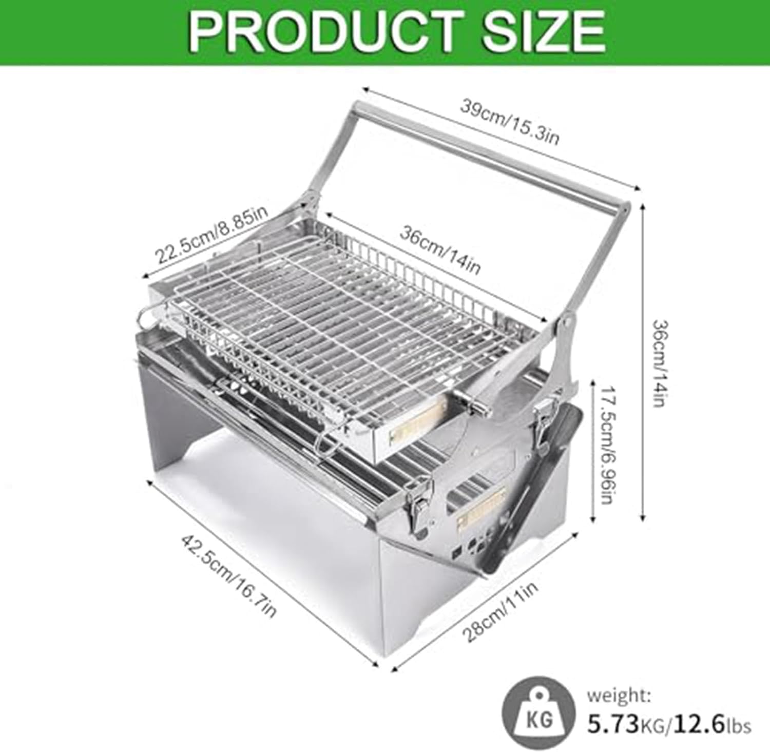 Portable 360 degree Rotating Charcoal Grill, with Removable Tray&Adjustable Steel Frame, Stainless Steel Flipping Barbecue Grills, for Picnic Yard Party