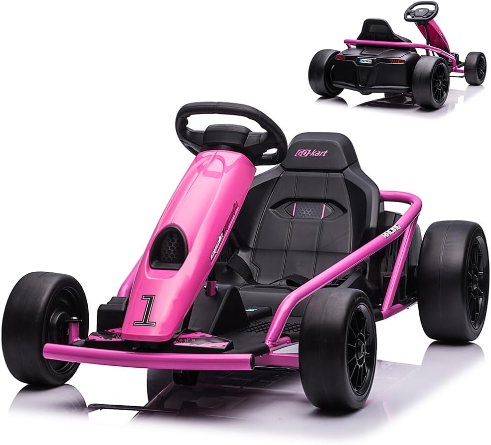 Go Kart, Big Kids Electric Karts, 24v 2 x 300w 8MPH Support for Smooth Slew Drift with Slow Start and Seat Belt for Double Protection, with Musical Horns, Maximum Load 180Lbs, for Kids 8-11 Year