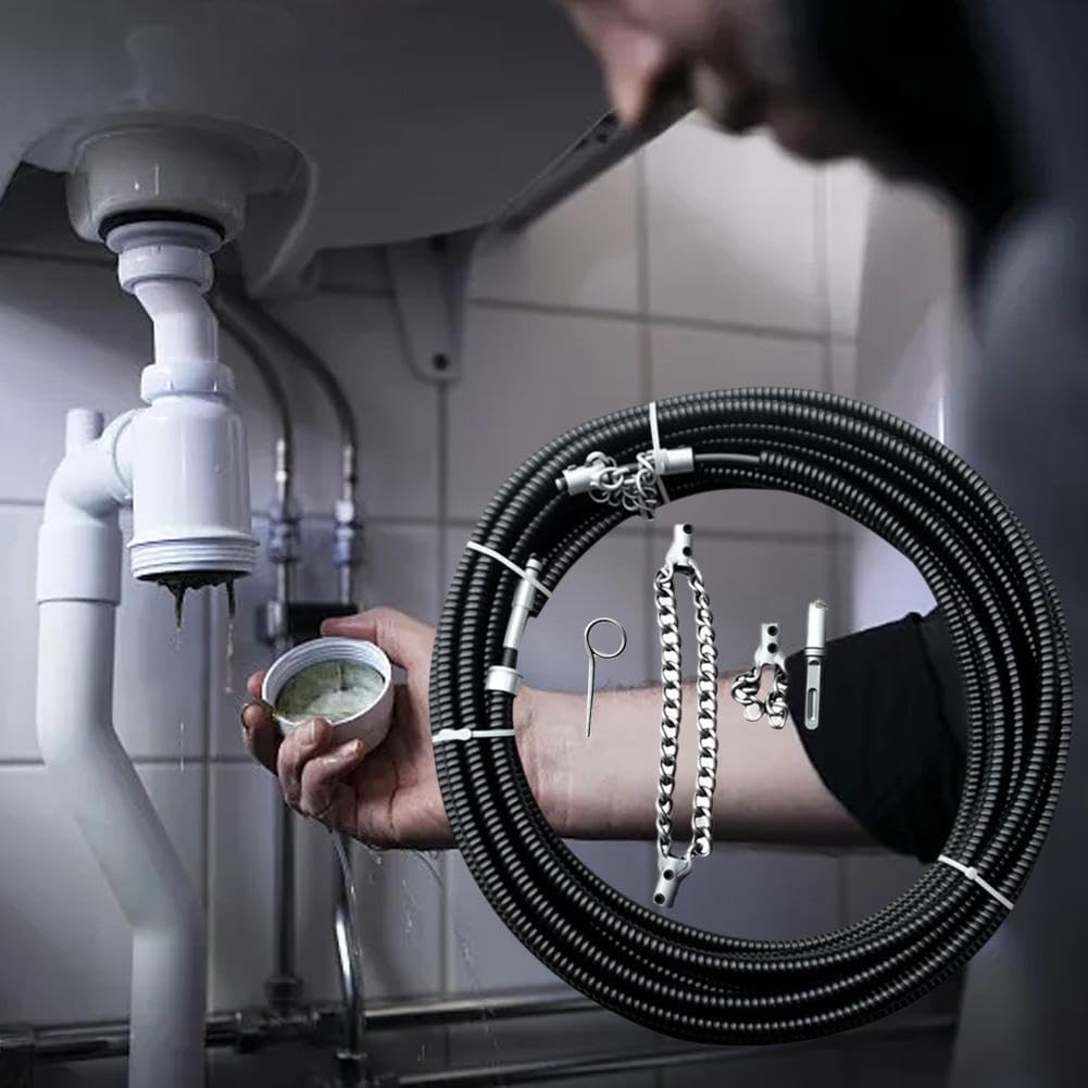 Flex-Shaft Sewer Descaling Chain, Multi-Purpose PVC Pipe Maintenance Tool, Push-Type Rotary Cable Sewer Dredge, Oil in Pipeline Blocks Drilling Tools, Suitable for 16mm Spring