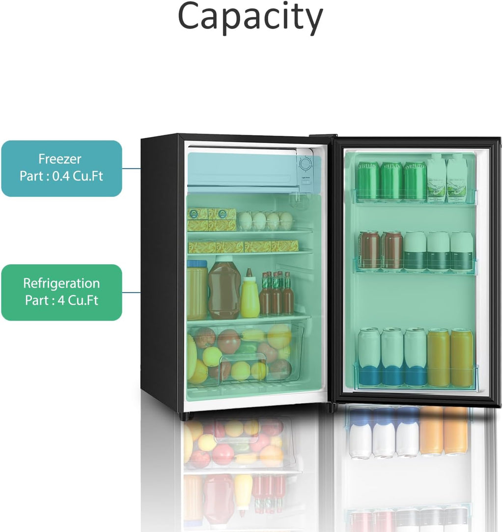 HAILANG 4.4 Cu.Ft Mini Fridge with Freezer, Single Door Mini Refrigerator, 5 Settings Temperature Adjustable, Compact Refrigerator for Apartment,Dorm, Office, Bedroom