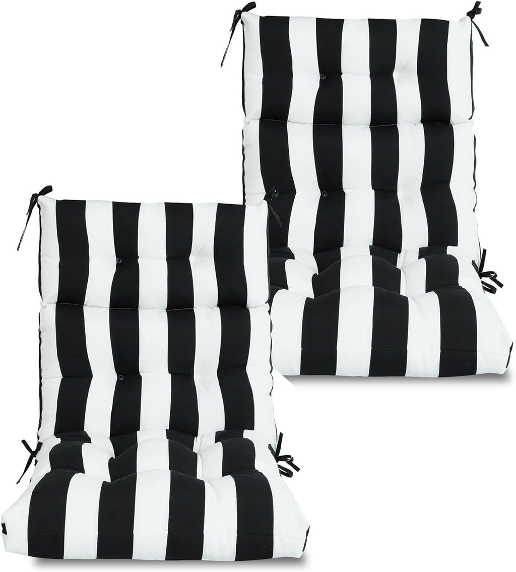 High Back Chair Cushions Set of 2, Adirondack Chair Cushion with Waterproof, Rocking Chair Cushion for Outdoor Patio, Garden Porch 45'x 22'x 4 (2, Black and White B)