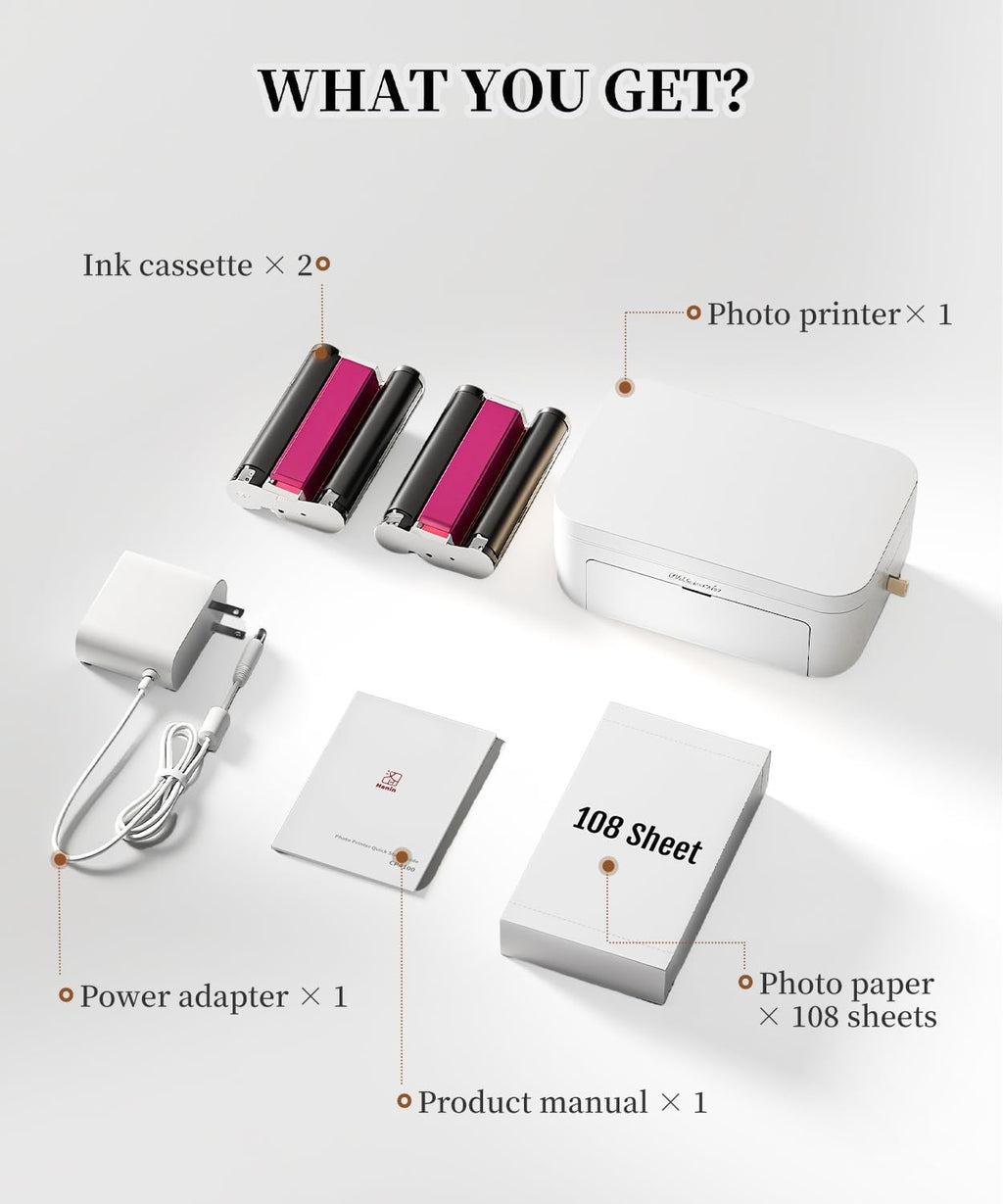 iDPRT 4x6 Photo Printer - 108 Sheets & 2 Ribbon, Instant Picture Printer for iPhone, Android - Thermal Dye Sublimation, WI-Fi Connnecting, Color Photo Printers for Home Use