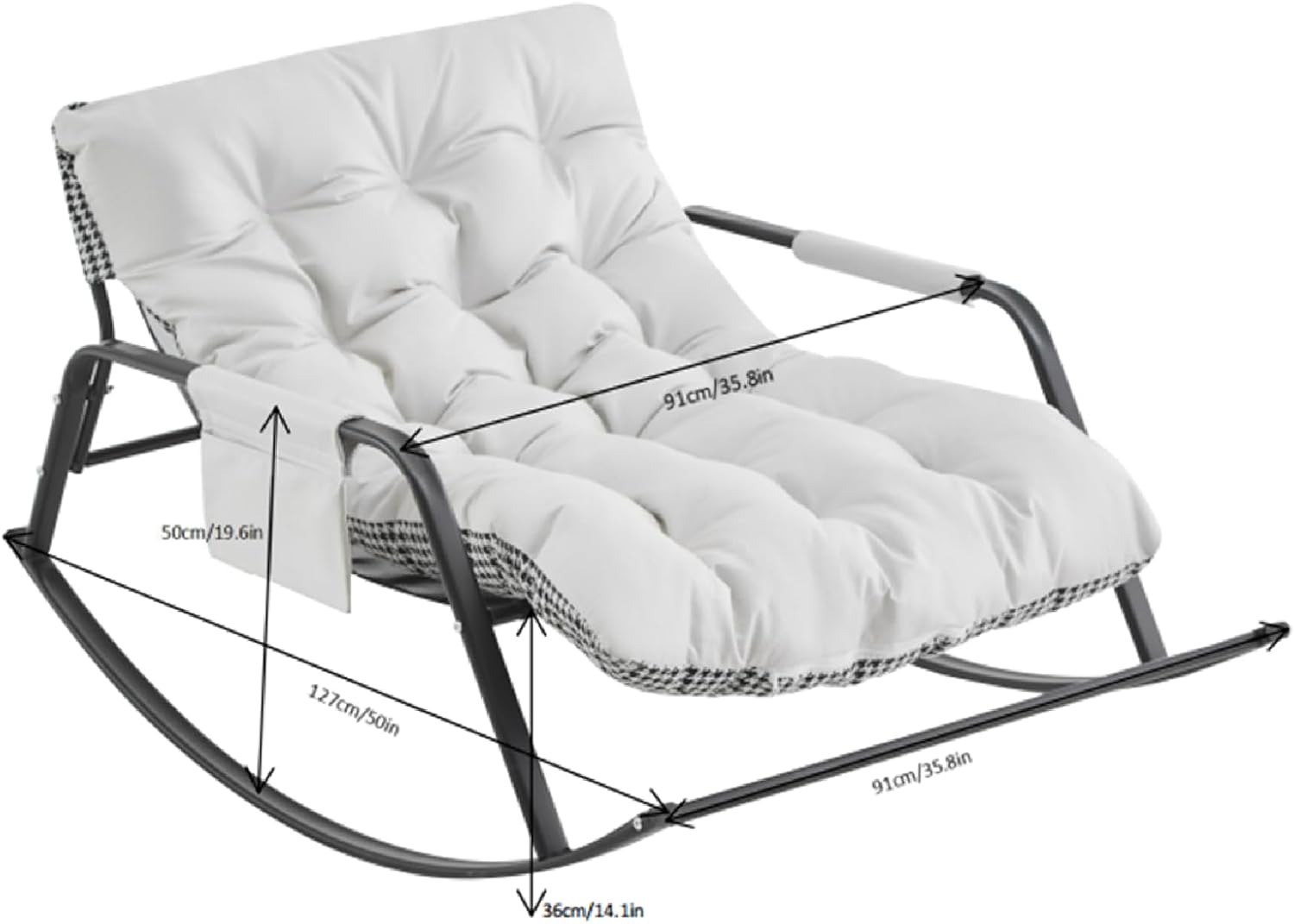 KEIKI PU Rocking Chair Outdoor/Indoor-Reading Papasan Lounge Chair with Storage, Rocker Egg Chair W/Iron Frame, Patio Porch Furniture-Waterproof Cushion Gliding Chairs for Bedroom/Garden/Lawn, Gray
