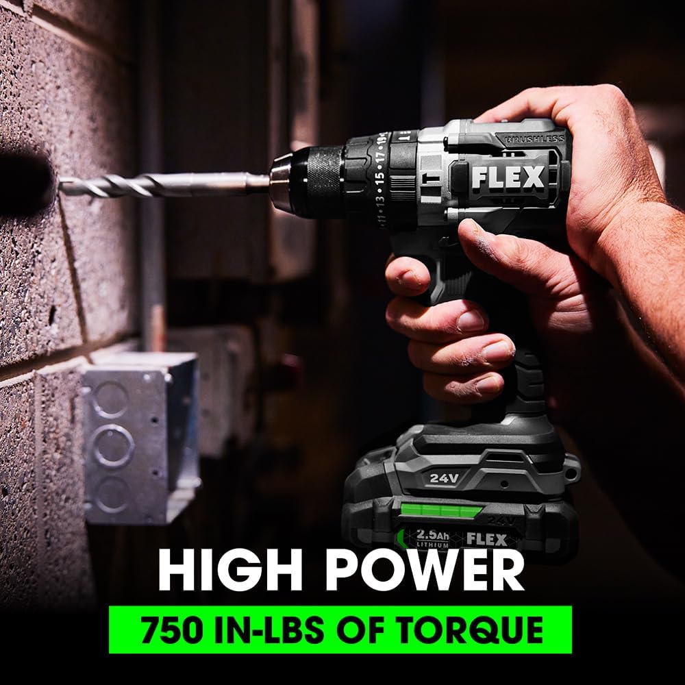 FLEX 24V 6-Tool Combo Kit with Hammer Drill, Impact Driver, Circular Saw, Multi-Tool, Reciprocating Saw, Work Light plus 5' Angle Grinder with 2 Batteries, Charger