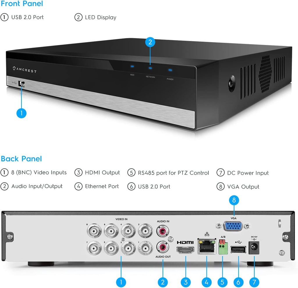 Amcrest 5MP UltraHD 8 Channel DVR Security Camera System Recorder, 5MP Security DVR for Analog Security Cameras, Remote Smartphone Access, HDD & Cameras NOT Included (AMDV5M8)