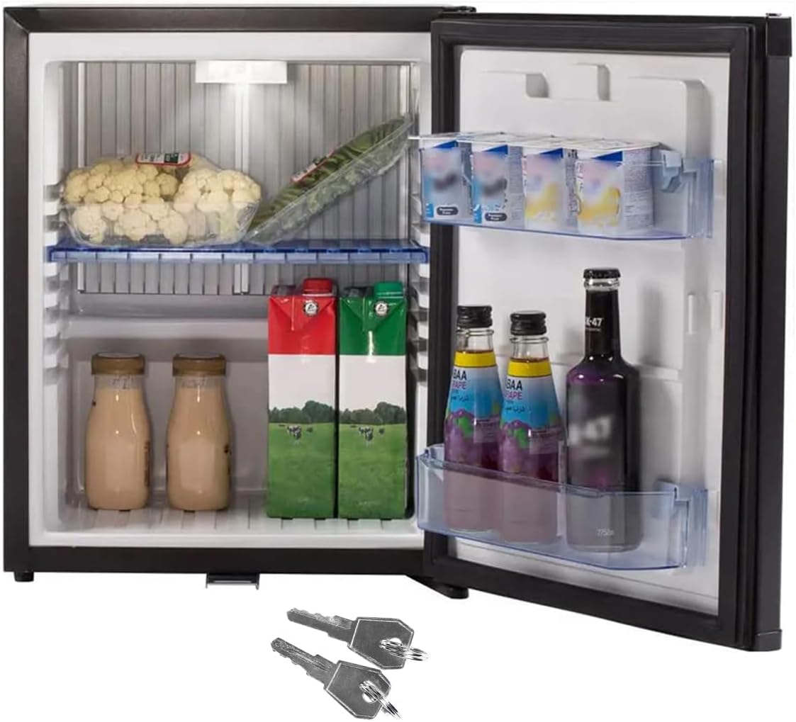 SMETA Mini Fridge with Lock and Key Quiet Lockable No Noise Absorption Mini Medical Refrigerator with Lock 12V/110V Compact Portable DC Locking Fridge for Office Van Storage Dorm, 1.0 Cu.Ft, Black