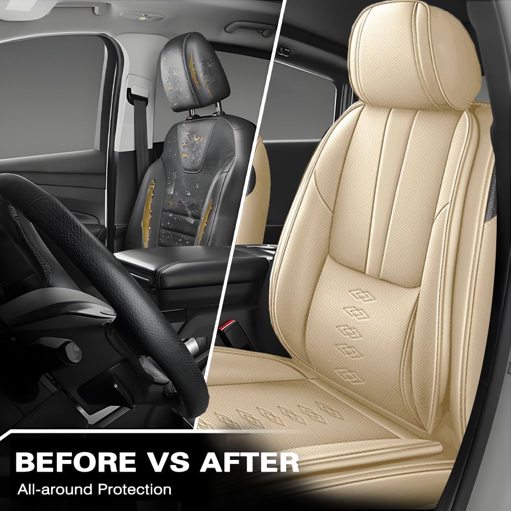 Front Seat Covers for Lexus LS 400 1995-1999,Leather Car Seat Cover,Soft Seat Cushion Covers with Airbag,Waterproof Automobile Seat Protectors for LS 400(Beige,Standard)