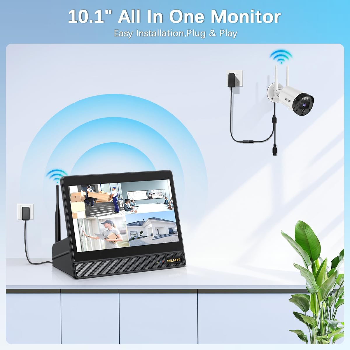 【All-in-One Security System】 Outdoor Wireless Security Camera System, Home Video Surveillance & Security Cameras Systems, WiFi Video Surveillance
