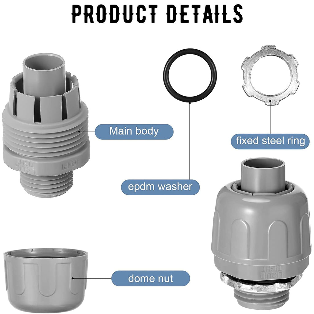 Maitys 1/2 Inch Liquid Tight Connector PVC Electrical Conduit Fittings Straight 180 Degree Flexible Conduit Connector for Home Kitchen Bathroom Tube Tool Supplies(200 Pcs)