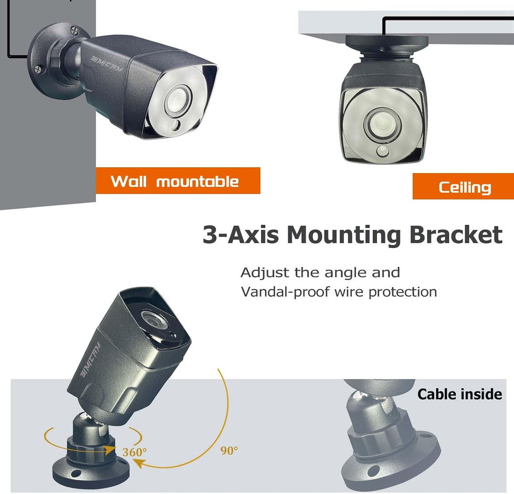 Home Security Camera System Indoor Outdoor, AI Human/Vehicle Detection,Night Vision,Remote Access, 4pcs 1080P 1920TVL Weatherproof CCTV Surveillance Cameras,H.265+ 4CH DVR 1TB HDD