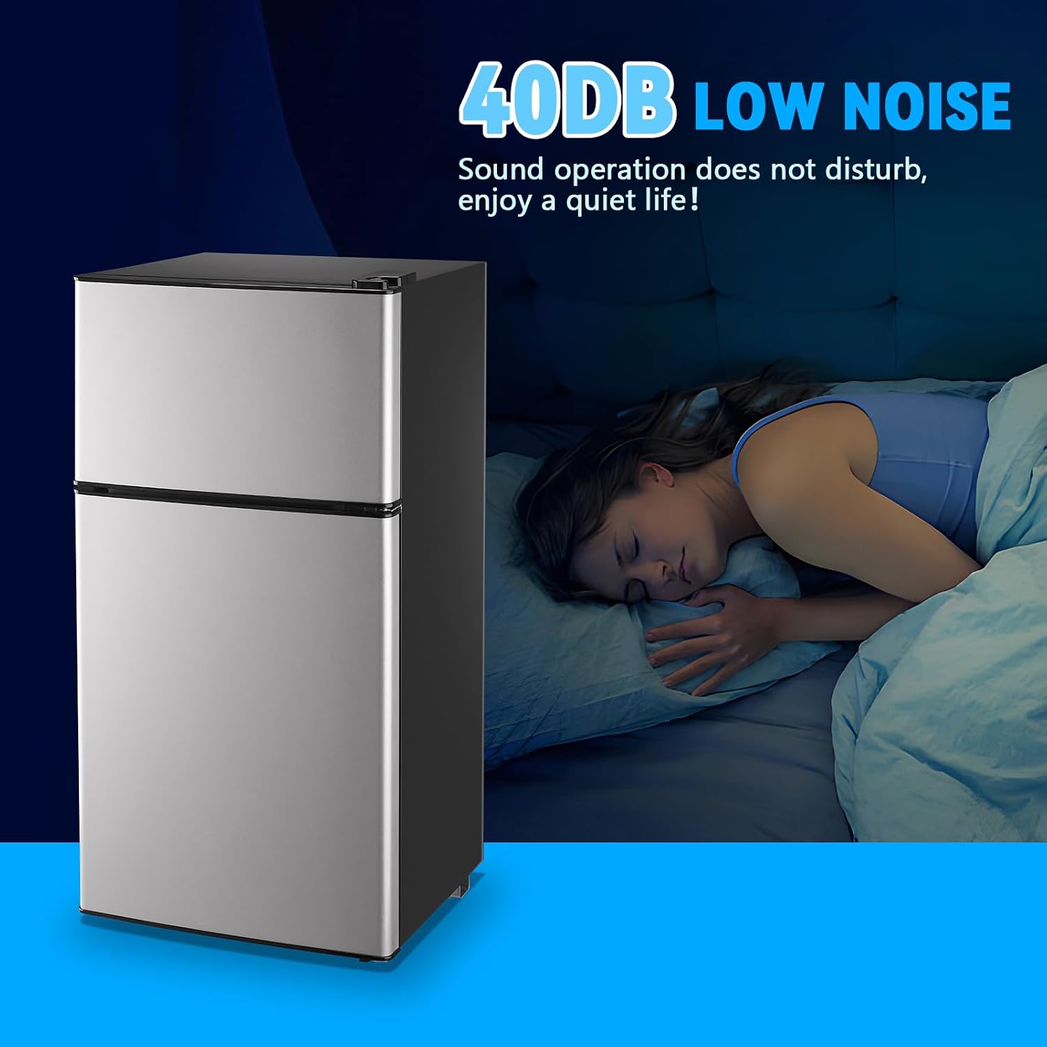 Mini Fridge with Freezer 2.4 Cu.ft Mini Refrigerator Double Doors Dorm Fridge Compact 7 Modes Temp Suit for Apartment Bedroom Office Silver