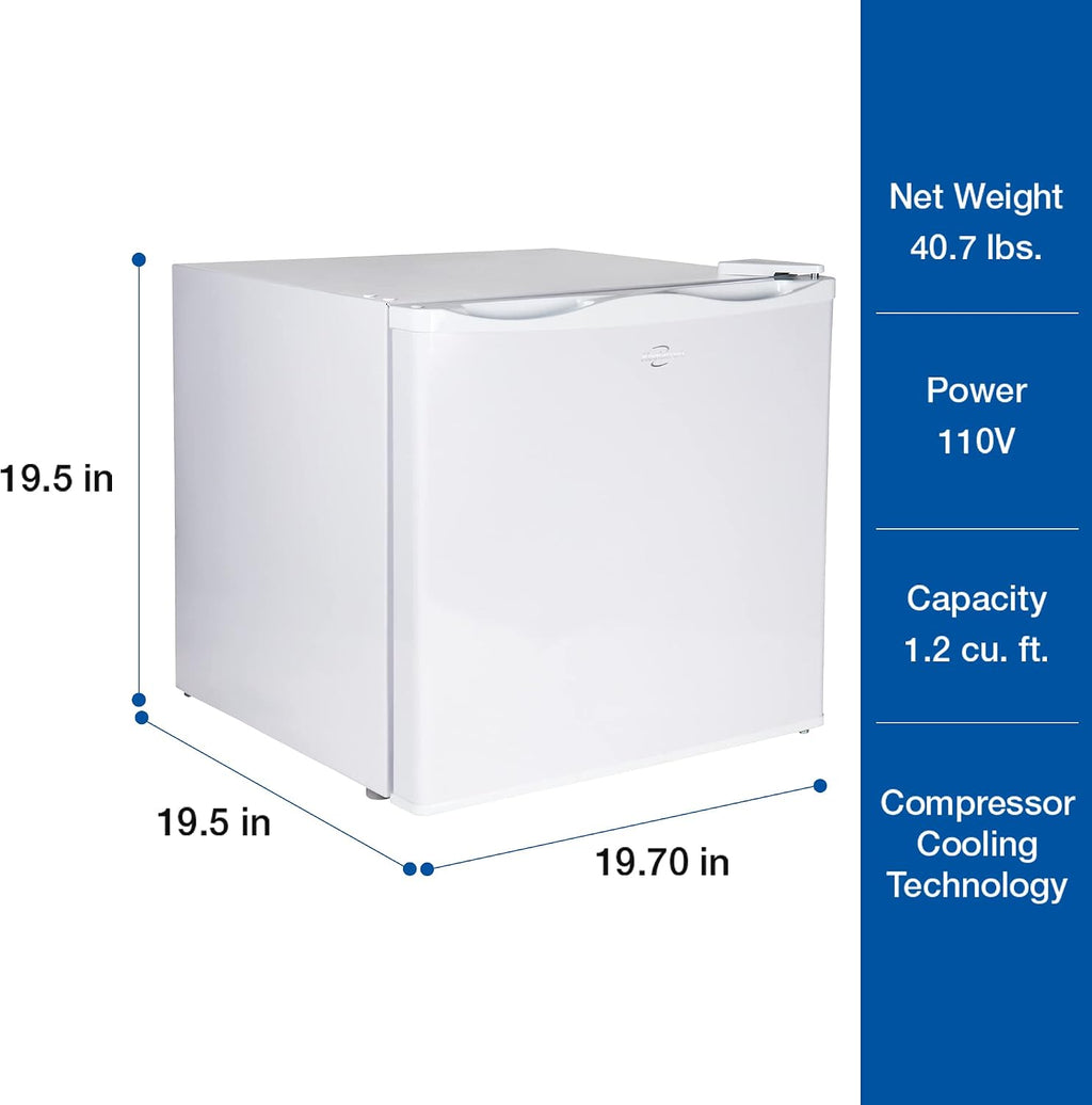 Koolatron Mini Upright Freezer 1.2 cu ft (34L) White, Manual Defrost, Space-Saving Flat Back, Reversible Door, Wire Shelf, for Apartment, Condo, Office, RV, Cabin, Dorm Room, Home Bar