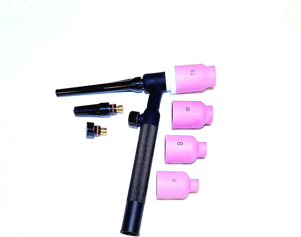 Generic TIG Welding Torch Air Cooled WP-17FV Kit, Flex Valve,150A, 12.5' Super-Flex Power Cable, Jumbo (3.2) ⅛ Gas Lens, Ceramic Cups (3.2) ⅛ Collet, Insulator, Back Caps, 1/8 Tungsten