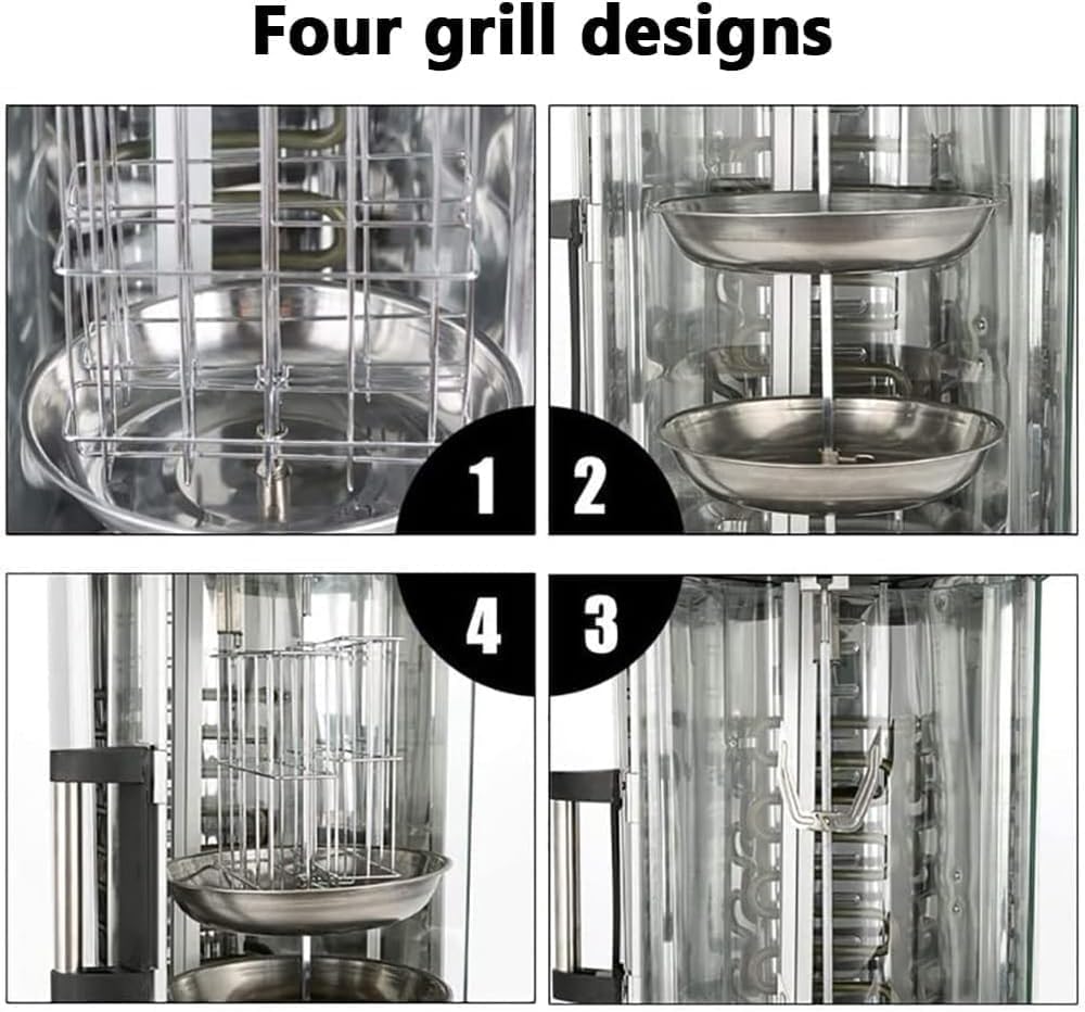 Vertical Rotisserie Oven Grill, 1380W Smokeless Electric Barbecue Grill, Constant Temperature 200°C, Adjustable Timing, for Kebabs, Sweet Potato and Turkey