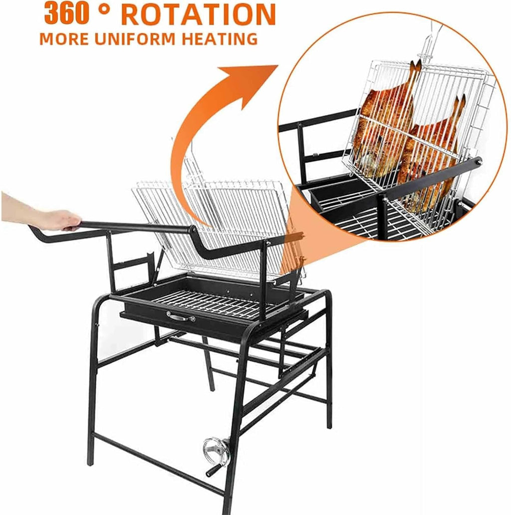 Portable Camping Charcoal Grill Outdoor,Grill w/360 Degree Rotating Cooking Grids,Folding Barbecue Grill for Backyard Garden Parties Picnics