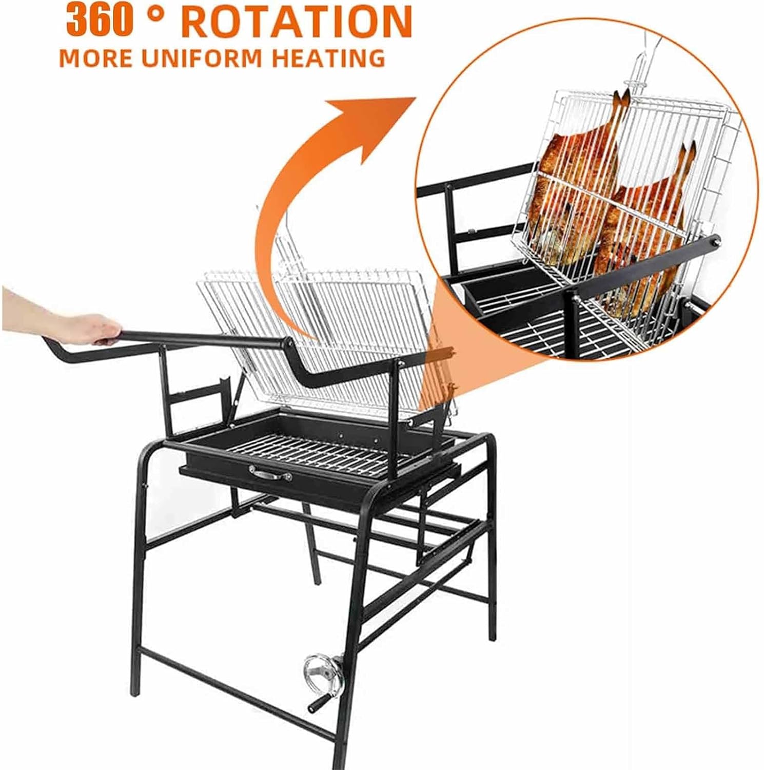 Portable Camping Charcoal Grill Outdoor,Grill w/360 Degree Rotating Cooking Grids,Folding Barbecue Grill for Backyard Garden Parties Picnics