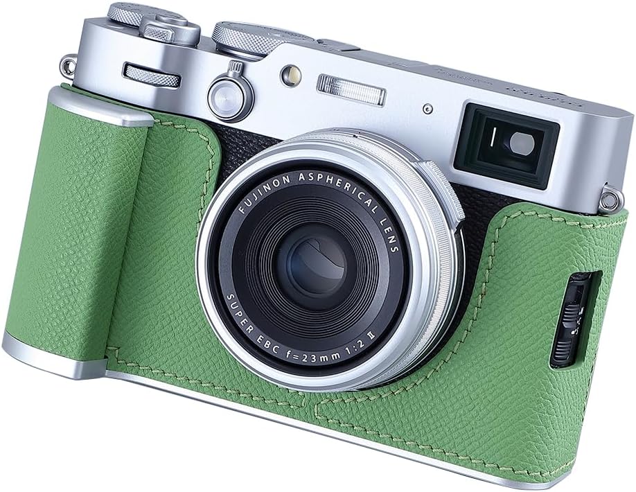 Camera Half Case for Fujifilm Fuji X100VI,Vintage Metal Genuine Leather Instant Camera Protective Cases Stylish Portable Shockproof (GreenL)