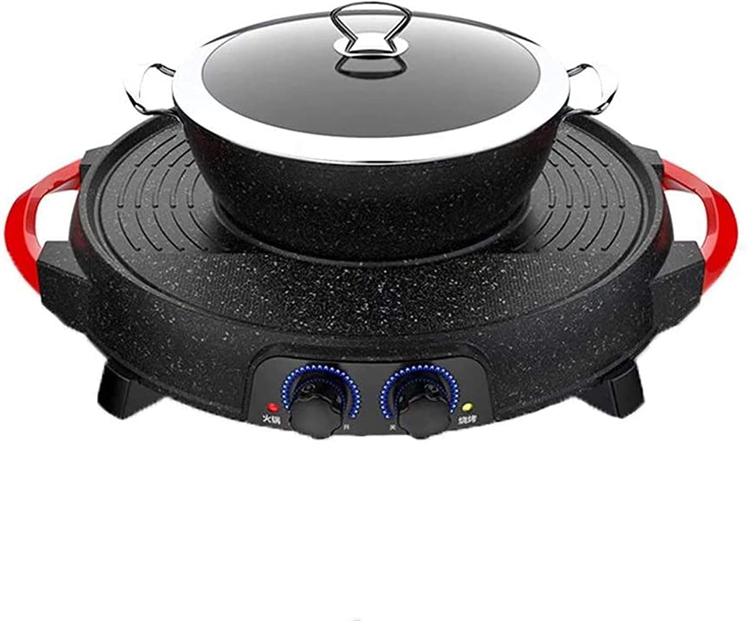 Electric Grill 2 in 1 Electric Pan Shabu Hot Pot BBQ with 5 Temperature adjustments for Indoor Outdoor (Color : Black 1, Size : 52 * 52 * 15cm)