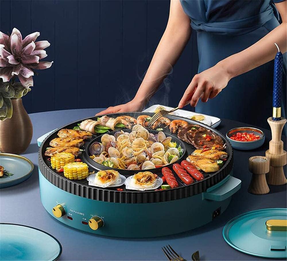 BBQ Smokeless Grill 2 in 1 Electric Smokeless Grill And Hot Pot Electric Hot Pot Grill 110V Split Easy Cleaning Dual Temperature Control