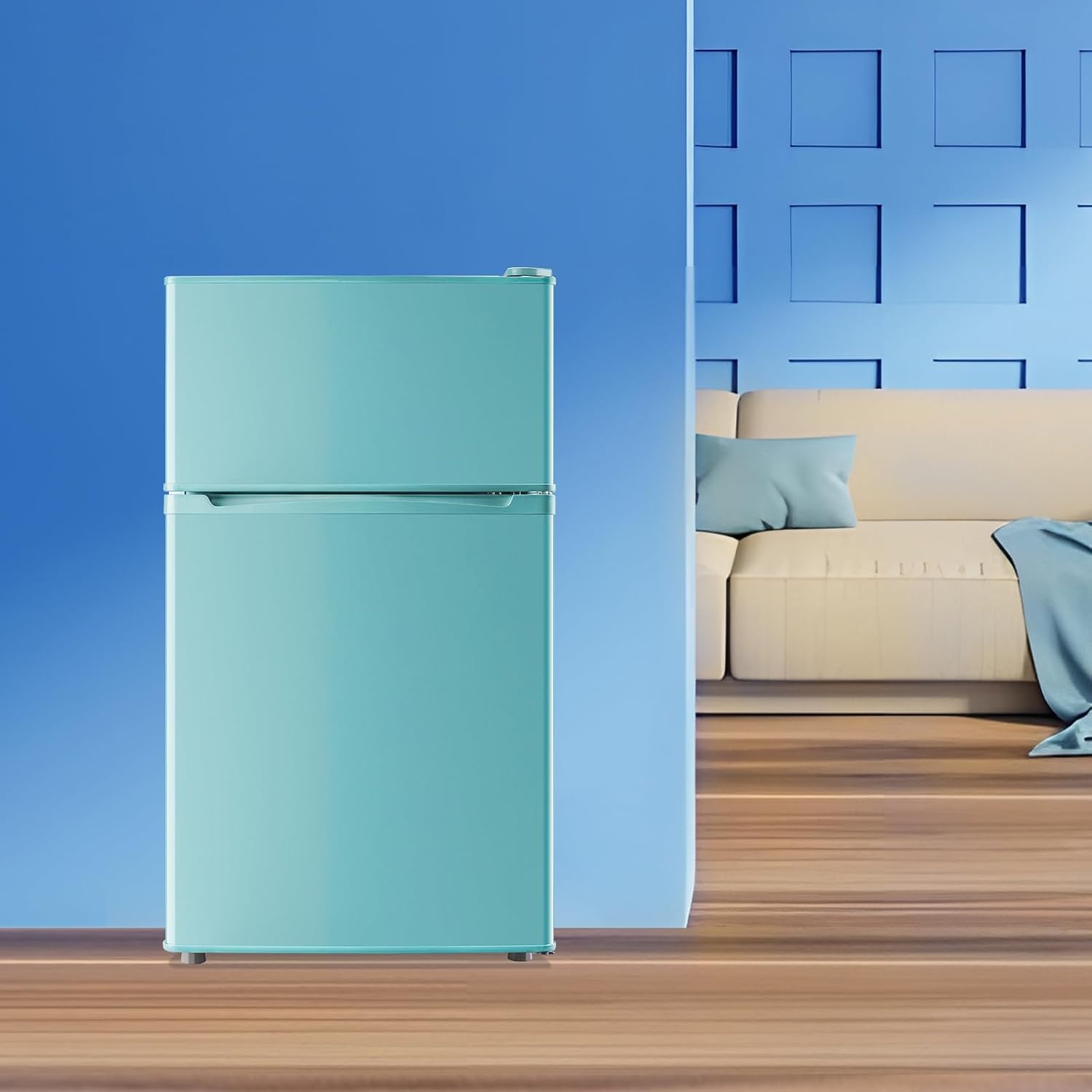WANAI 3.5 Cu.Ft Mini Fridge With Freezer Compact Refrigerator with Freezer,7 Level Adjustable Thermostat Removable Shelves Small Refrigerator for Office Dorm Apartment Blue