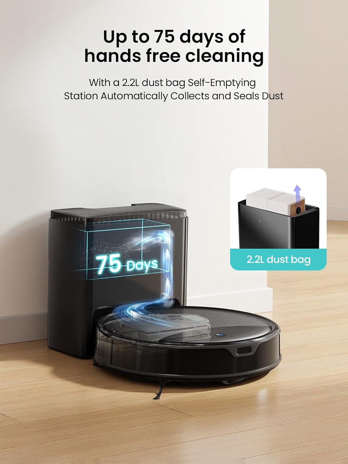 Lefant M350 Max Robot Vacuum and Mop,10000Pa Powerful Suction,75-Day Self-Emptying,240 Min Runtime,2.4G WiFi/Alexa/APP Control, Precision Mapping,Carpet & Hard Floors,Black