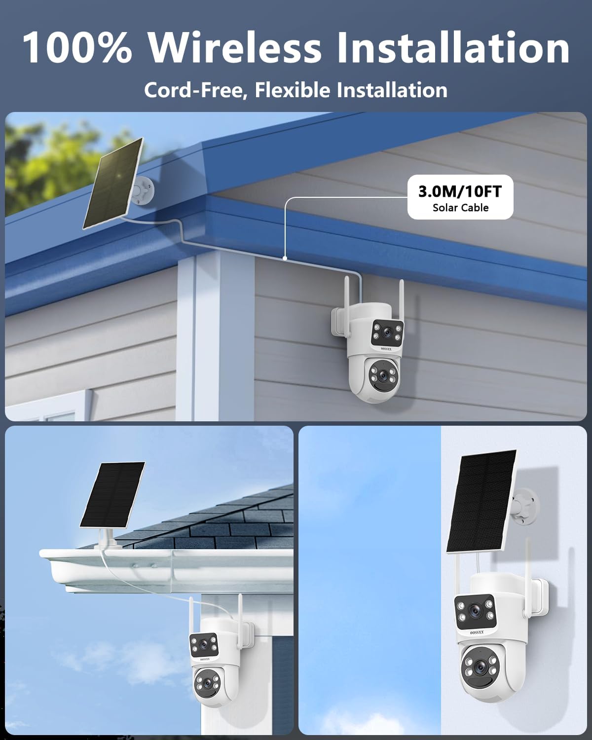 OOSSXX (100% Wire-Free) Solar Battery Outdoor Wireless Security Camera WiFi Cameras Video Surveillance Cam