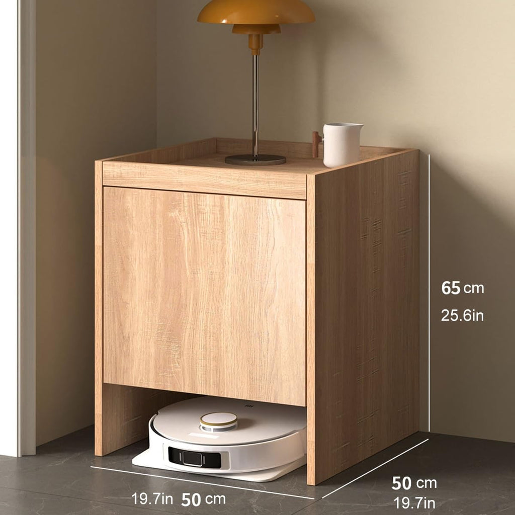 Robot Vacuum Stand Cabinet,Storage Cabinet with Doors and Drawers for Robot Vacuum Cleaner,Wood Bathroom Cabinet,Side Table for Living Room, Home Office(Dark Brown,H65cm/25.6in)