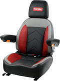 Universal Tractor Seat, Forklift Seat with Retractable Seatbelt and Adjustable Backrest Headrest Armrests Compatible with Toro Gravely Bad Boy Kubota Zero Turn Mowers (Black-Red)