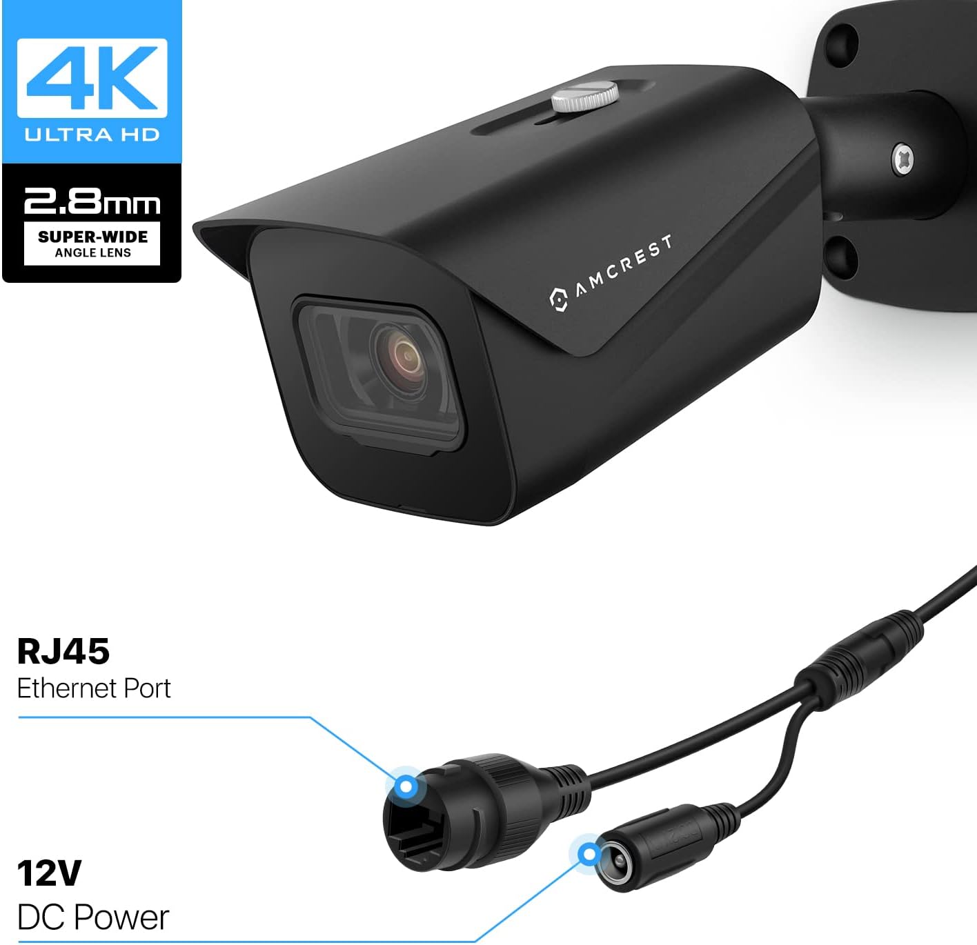 Amcrest 4K Security Camera System w/ 4K 8CH PoE NVR, (4) x 8-Megapixel IP67 Weatherproof Metal Bullet POE IP Cameras, 2.8mm Lens, Pre-Installed 2TB Hard Drive, NV4108E-IP8M-2496EB4-2TB (Black)