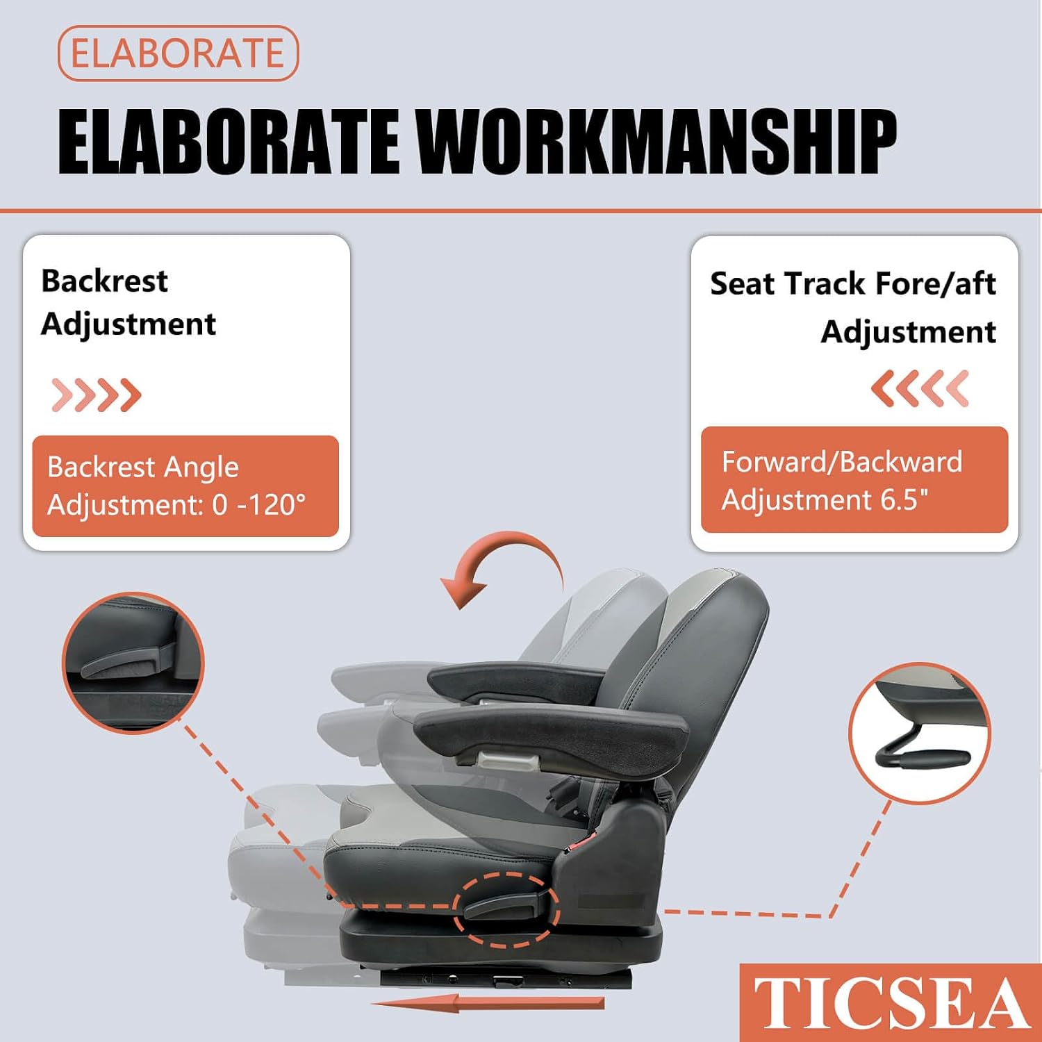 Tractor Suspension Seat, Adjustable Seatbelt Backrest Armrests Weight Adjustment - Compatible with Toro Bad Boy Scag Kubota Ferris Hustler Gravely Zero-Turn Mowers & Tractors