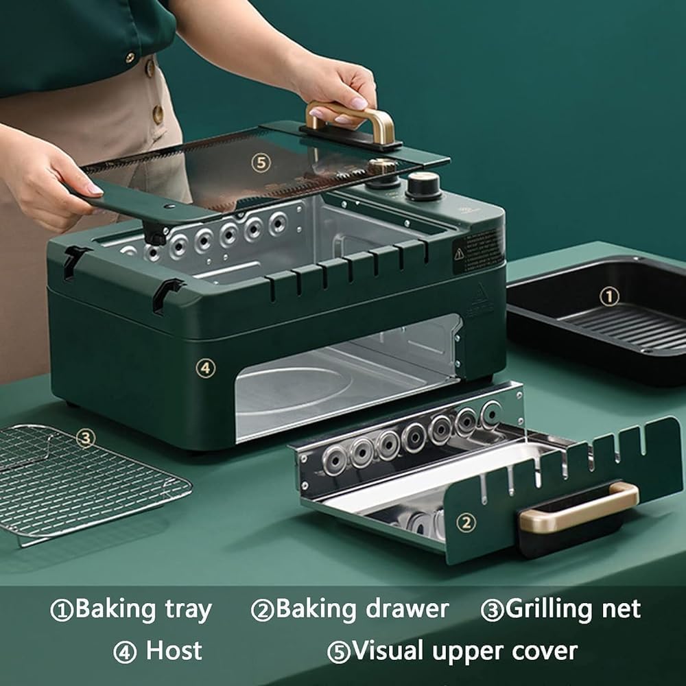 1000W Multifunctional Electric BBQ Grill,Automatic Rotating Skewer Machine, with Detachable Non-Stick Surface and Temperature Control, Ideal for Parties and Home Entertainment