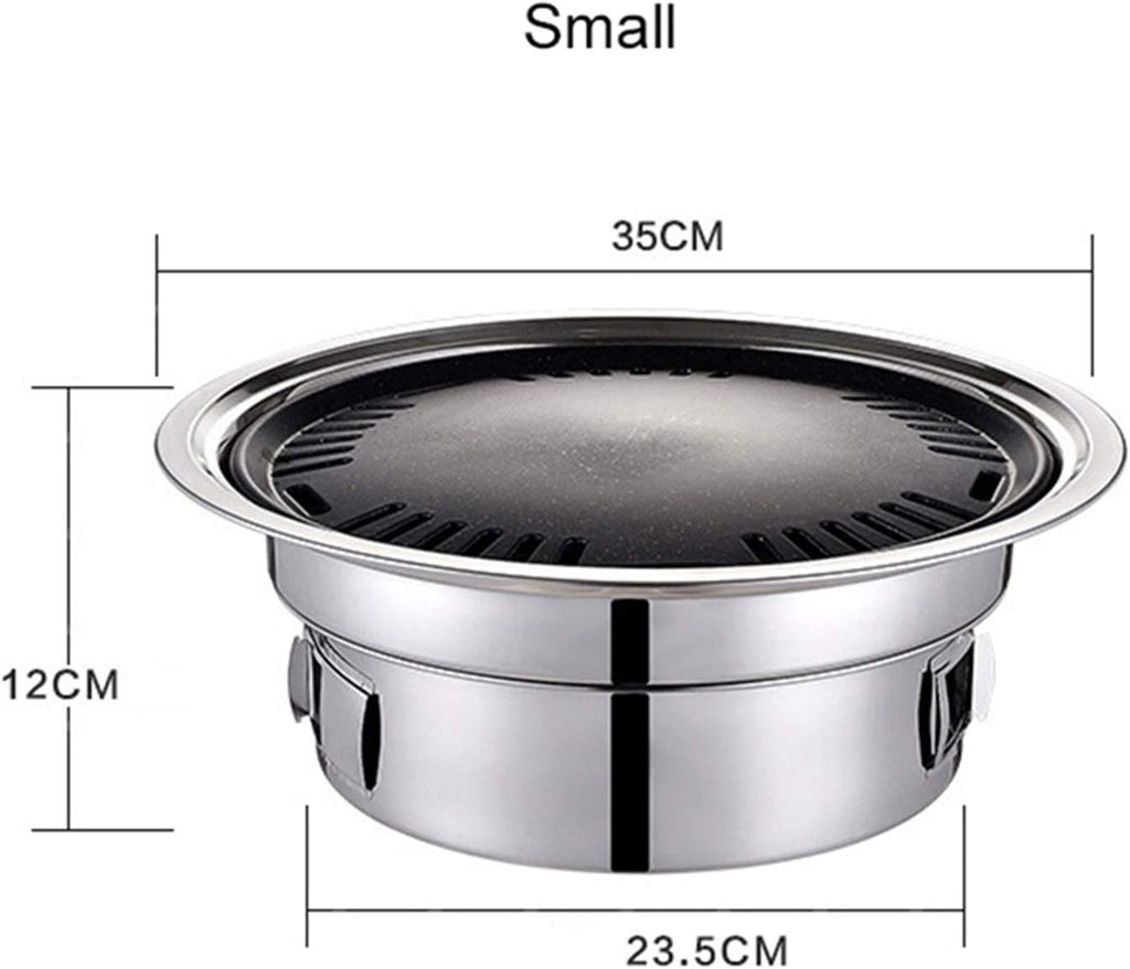 Grill for Outdoor Round Stainless Steel Korean Charcoal Barbecue Grill Non-Stick Barbecue Grills Portable Charcoal Grill for Outdoor Camping BBQ Barbecue Grill (Color : with Tray Furnace)