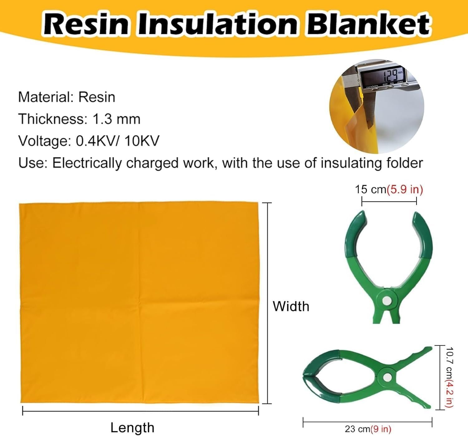 Industrial Insulation Blanket Large Electric Blanket with 3 Insulated Clamps, Outdoor Power Supply Safety Tool for Substations(0.4KV - 100x100cm(39.4x39.4in))