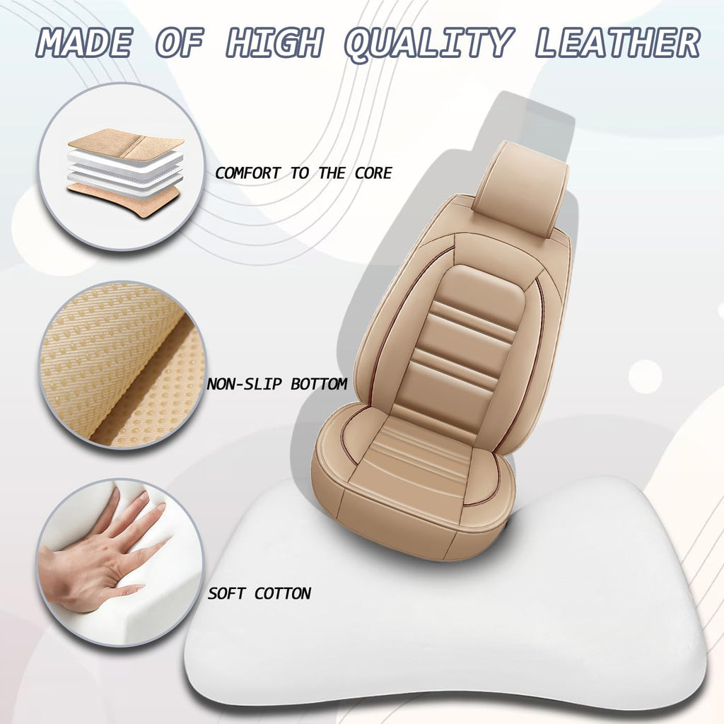 Seat Covers for Audi A3 2006-2025 | 5-Seats Leather Seat Covers, Easy to Install Automotive Seat Covers Full Set (Full Set, Beige)