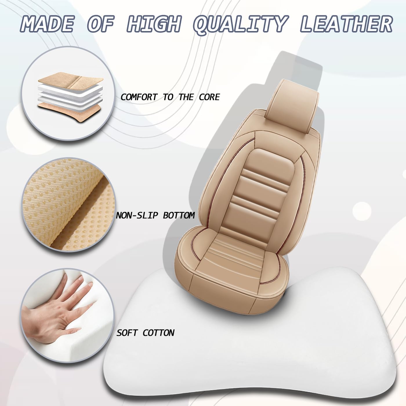 Seat Covers for Toyota 4runner 1991-2025 | 5-Seats Leather Seat Covers, Easy to Install Automotive Seat Covers Full Set (Full Set, Beige)