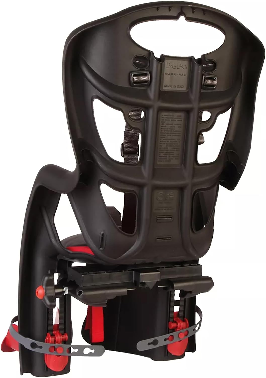 Bellelli Pepe Rear Rack Mount Child Bike Seat - Made in Italy, Comfortable Padded Carrier for Kids Up to 48.5 lbs with Adjustable Safety Harness & Secure Clamp