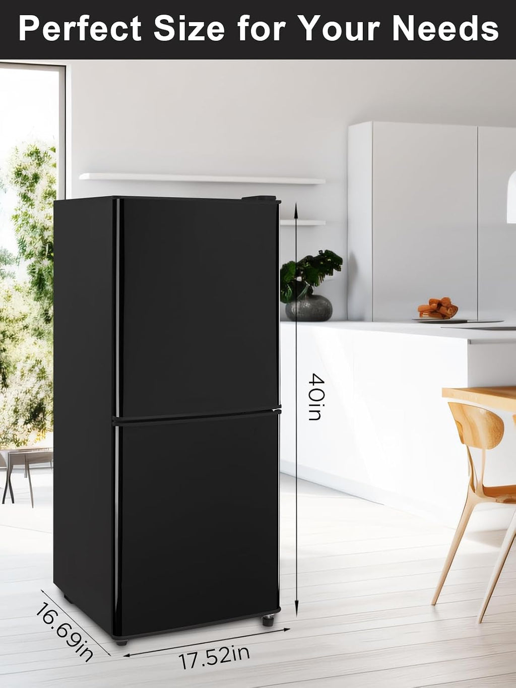 KRIB BLING Refrigerator with Freezer 4.0 Cu.Ft with 7 Level Adjustable Thermostat Control 2 Door Bottom Freezer Refrigerator Lock Fresh Energy Saving for Apartment Bedroom Dorm and Office Black