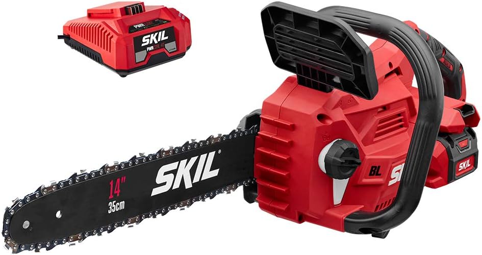 SKIL PWR CORE 40 Brushless 40V 14' Lightweight Chainsaw Kit with Tool-free Chain Tension & Auto Lubrication, Includes 2.5Ah Battery and Auto PWR Jump Charger - CS4555-10